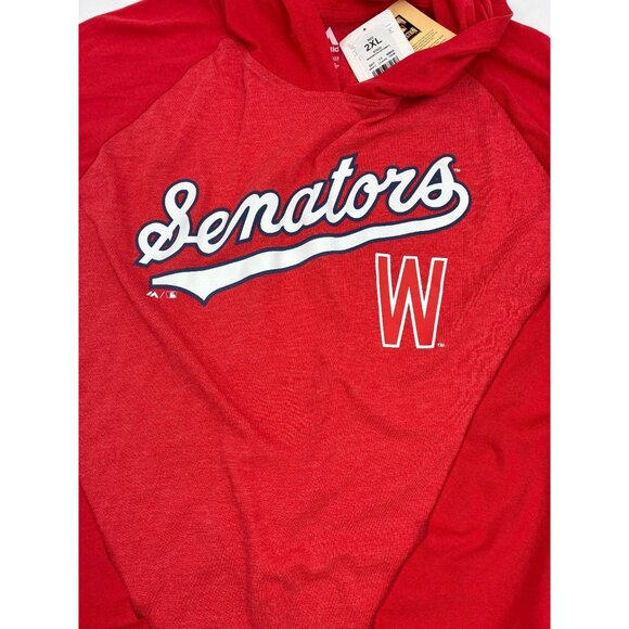Majestic Mens 2XL Red Senators Hoodie Pullover Long Sleeve Hooded T Shirt - Picture 2 of 5